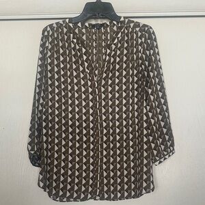 NYDJ Brown and White Geometric Blouse